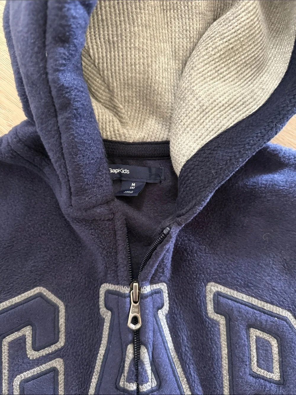 GAP Navy Zip-Up Fleece Hoodie with Grey Lined Hood